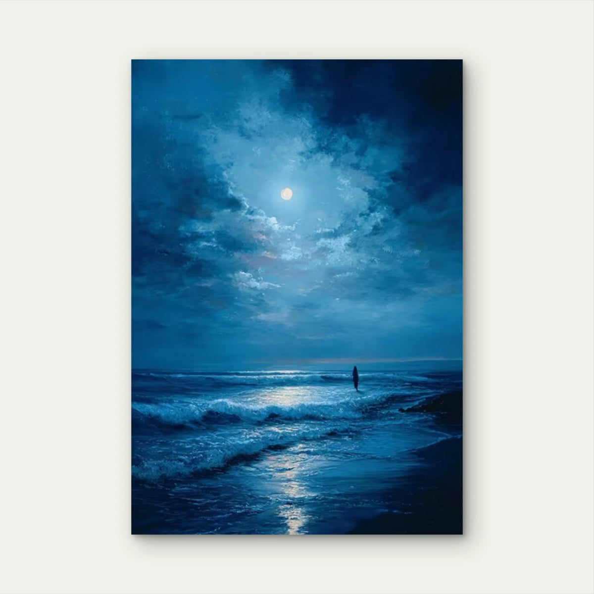 Woman Walking by Ocean Waves Metal Print Ready to Hang