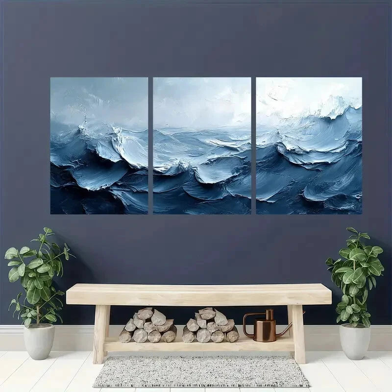 3pcs Gray and White Textured Abstract Painting Metal Print Ready to Hang Art