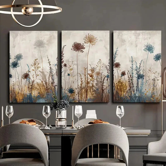 3pcs Wildflowers Floral Botanical Rustic Style Metal Print Ready to Hang Art