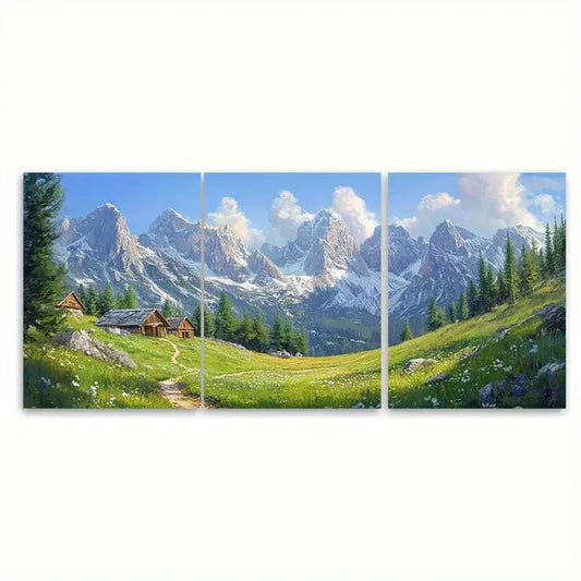 3pcs Landscape of the Dolomites in Summer Metal Print Ready to Hang Art