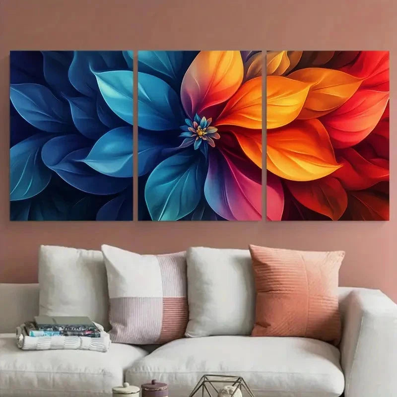 3pcs Abstract Flower Digital Illustration Wall Art Set Canvas Framed 60x90cm - High Quality Print 100% Australian Made Wall Canvas Ready to Hang