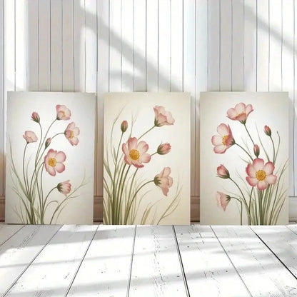 3pcs Green Stems and White Background Minimalist Metal Print Ready to Hang Art