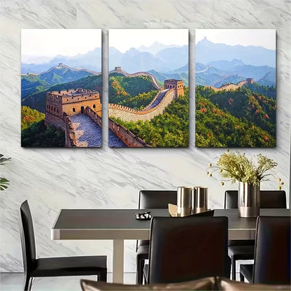 3pcs Great Wall of China Painting Metal Print Ready to Hang Art