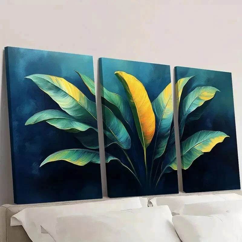 3pcs Vibrant Green Leaf Nature Themed Decor Wall Art Set Canvas Framed 40x60cm - High Quality Print 100% Australian Made Wall Canvas Ready to Hang