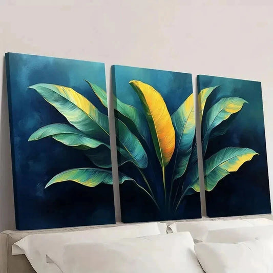 3pcs Vibrant Green Leaf Nature Themed Decor Wall Art Set Canvas Framed 40x60cm - High Quality Print 100% Australian Made Wall Canvas Ready to Hang