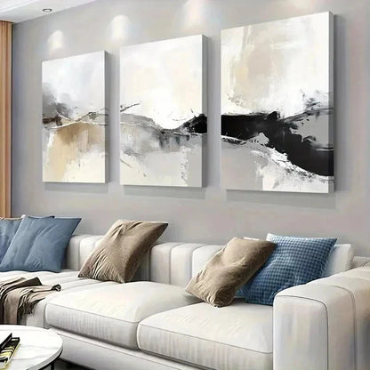 3pcs Neutral Tones, Minimalist Geometric Wall Art Set Canvas Framed 60x90cm - High Quality Print 100% Australian Made Wall Canvas Ready to Hang
