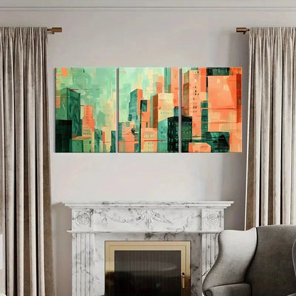 3pcs Abstract Cityscape Art Urban Landscape Metal Print Ready to Hang Art