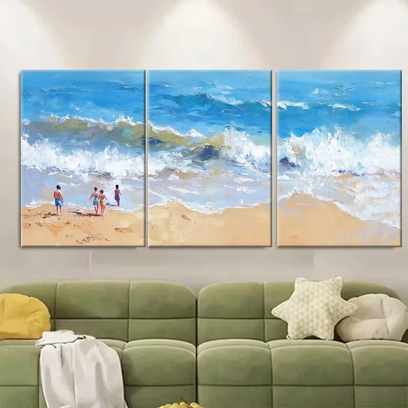 3pcs Beach Scene with People Waves Seascape Metal Print Ready to Hang Art