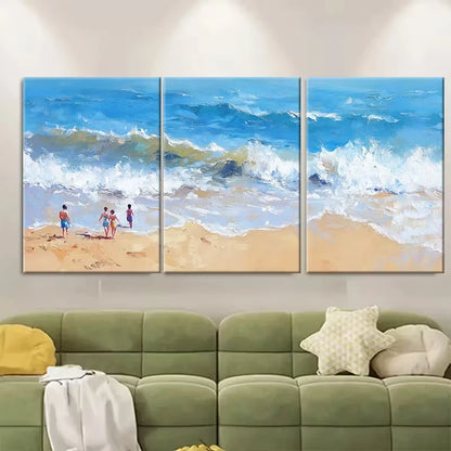 3pcs Beach Scene with People Waves Seascape Metal Print Ready to Hang Art
