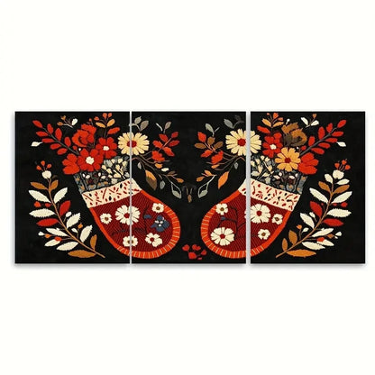 3pcs Muhu Embroidered Mittens Design Traditional Metal Print Ready to Hang Art
