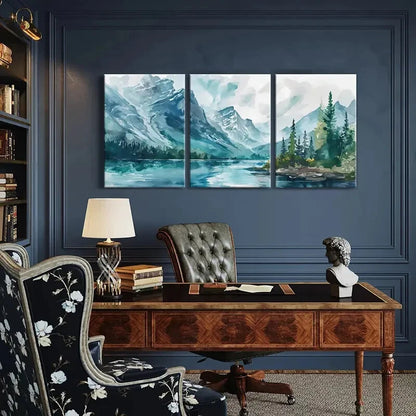 3pcs Watercolor Style Mountains Landscape Metal Print Ready to Hang Art