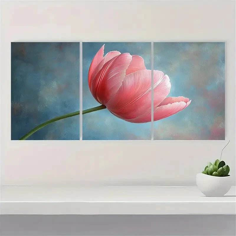 3pcs Pink Tulip Art Painting Print Pastel Art Metal Print Ready to Hang Art