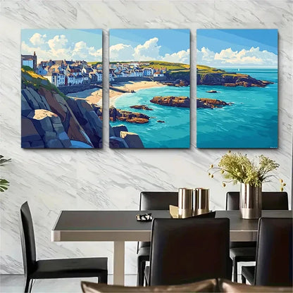 3pcs St Ives & Port Isaac Beach Scenery Blue Sky Metal Print Ready to Hang Art