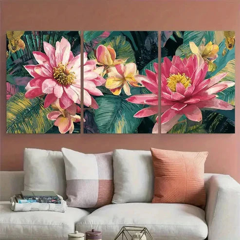 3pcs Pink Florals painting Nature Illustration Wall Art Set Canvas Unframed - High Quality Print 100% Australian Made Wall Canvas