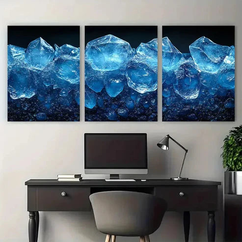 3pcs Fractured Ice Frozen Illustration Wall Art Set Canvas Unframed - High Quality Print 100% Australian Made Wall Canvas