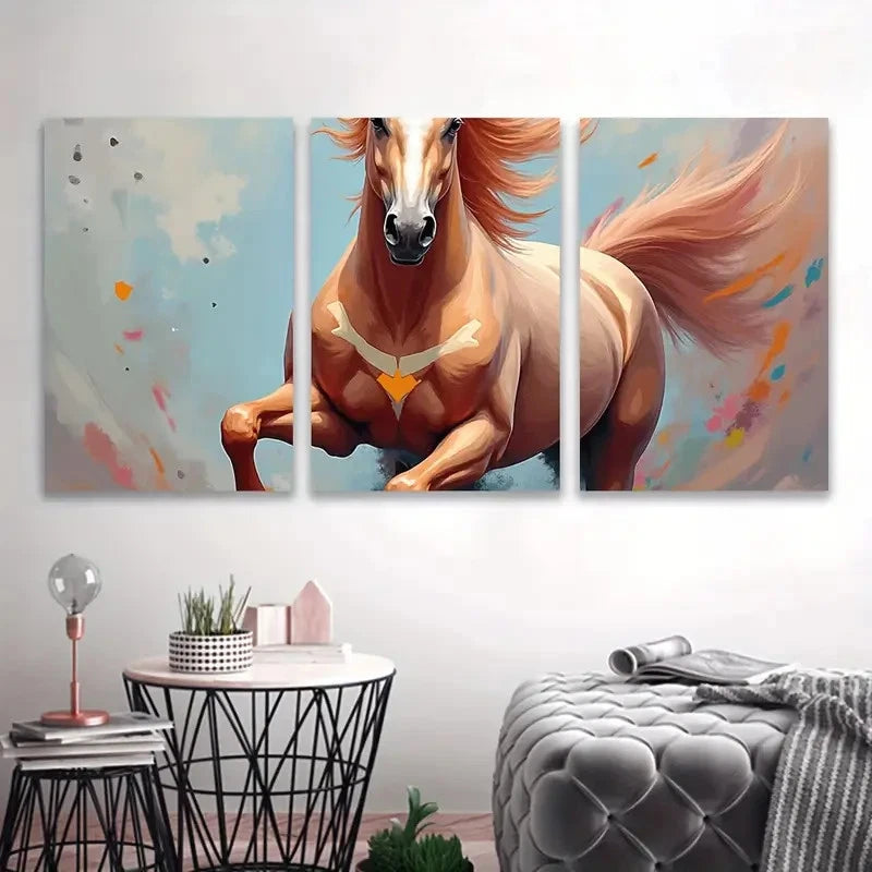 3pcs Dynamic Running Horses Wall Art Set Canvas Framed 60x90cm - High Quality Print 100% Australian Made Wall Canvas Ready to Hang