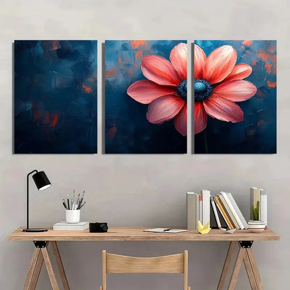 3pcs Vibrant Blue & Pink Floral Design Metal Print Ready to Hang Art