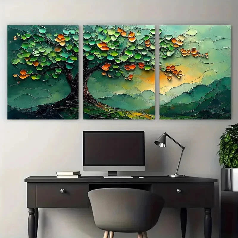 3pcs Abstract Green Tree Textured Nature Landscape Wall Art Set Canvas Framed 40x60cm - High Quality Print 100% Australian Made Wall Canvas Ready to Hang
