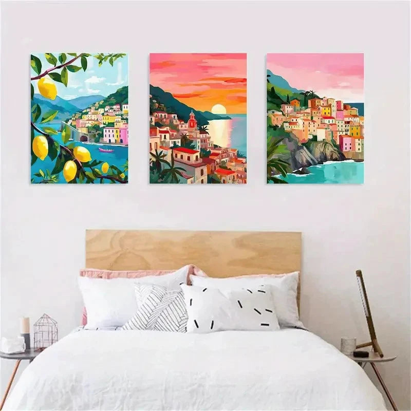 3pcs Italian Amalfi Cinque Terre Tour Metal Print Ready to Hang Art