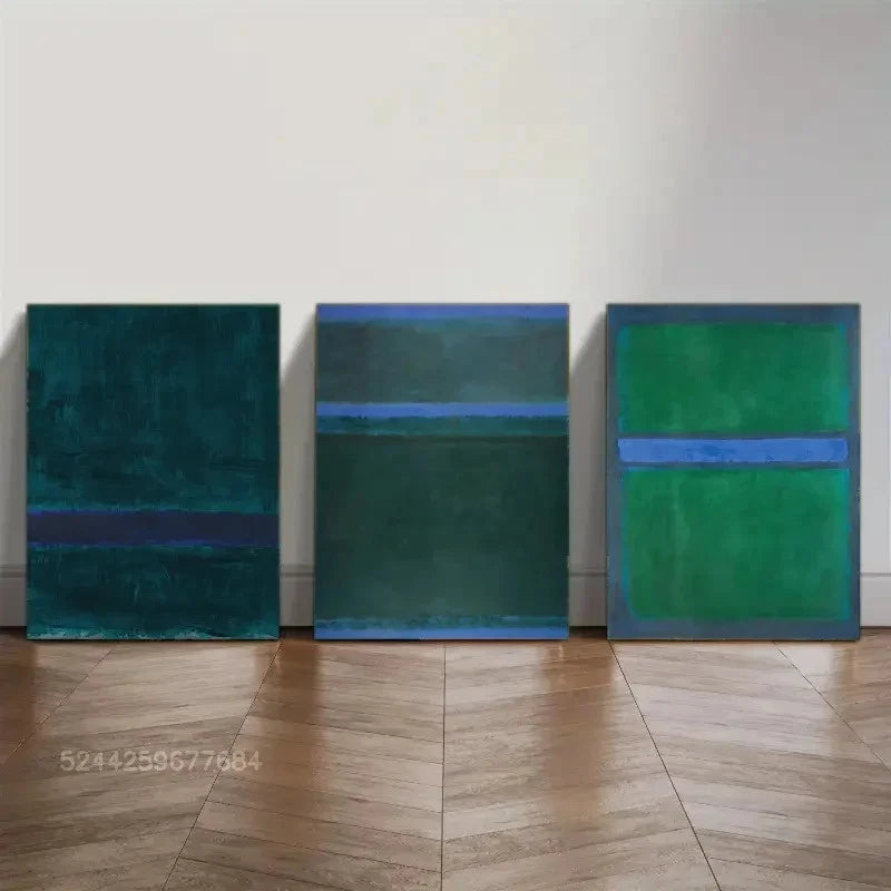 3pcs Abstract Wall Decor with Blue & Green Hues Metal Print Ready to Hang Art