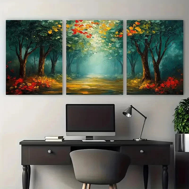 3pcs Abstract Green Tree Forest Design Metal Print Ready to Hang Art