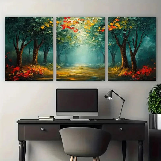 3pcs Abstract Green Tree Forest Design Metal Print Ready to Hang Art