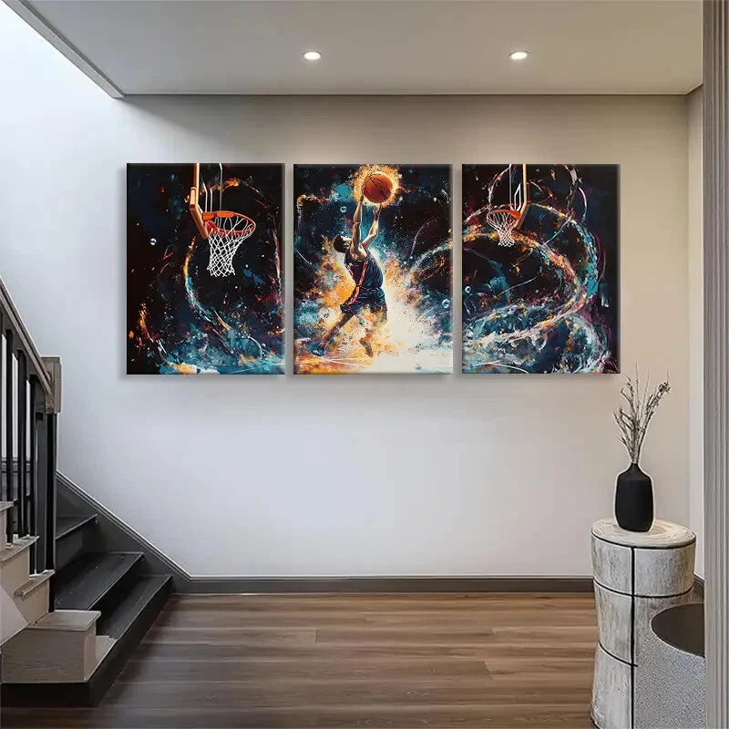 3pcs Dynamic Basketball Action Dunking Perfect Wall Art Set Canvas Framed 40x60cm - High Quality Print 100% Australian Made Wall Canvas Ready to Hang