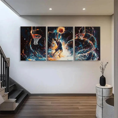 3pcs Dynamic Basketball Action Dunking Perfect Wall Art Set Canvas Framed 40x60cm - High Quality Print 100% Australian Made Wall Canvas Ready to Hang