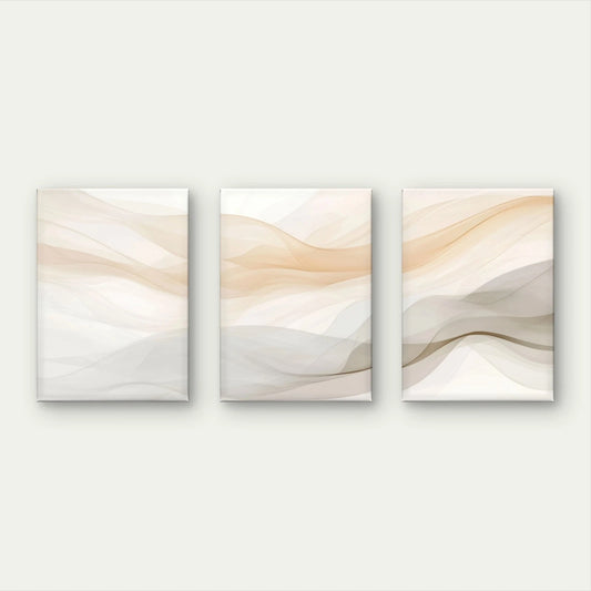 3pcs Neutral Beige Wavy Abstract Lines Wall Art Set Canvas Framed 40x60cm - High Quality Print 100% Australian Made Wall Canvas Ready to Hang