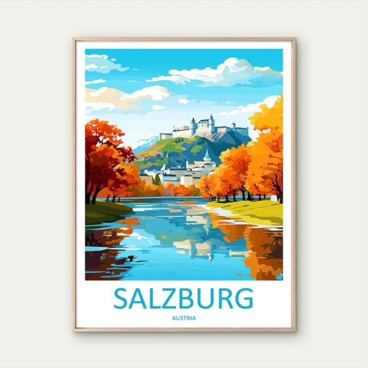 Salzburg Austria Vintage Castle Travel Poster Print Wall Art