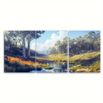 3pcs Margaret River Flowing Australian Nature Wall Art Set Canvas Framed 40x60cm - High Quality Print 100% Australian Made Wall Canvas Ready to Hang