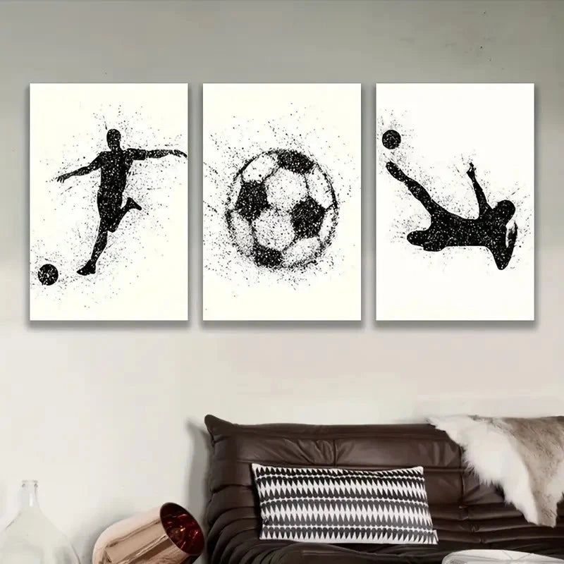 3pcs Abstract Soccer Ball And Player Wall Art Set Canvas Framed 40x60cm - High Quality Print 100% Australian Made Wall Canvas Ready to Hang