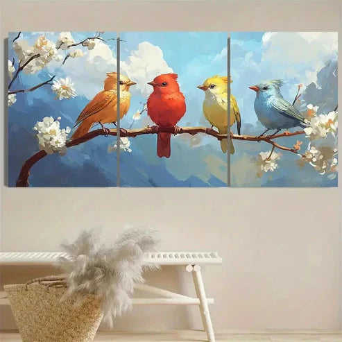 3pcs Bird & Cherry Wall Art Set Canvas Unframed - High Quality Print 100% Australian Made Wall Canvas