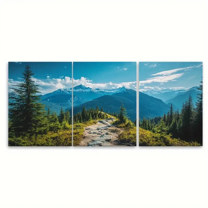 3pcs Snow-Capped Mountains & Lush Greenery, Metal Print Ready to Hang Art
