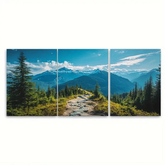 3pcs Snow-Capped Mountains & Lush Greenery, Metal Print Ready to Hang Art