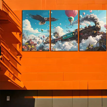 3pcs Charming Flying Train Canvas Framed  60x90cm - High Quality Print 100% Australian Made Wall Canvas Ready to Hang