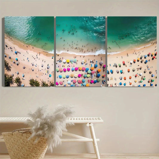 3pcs Ocean Beach Vibrant Sunset Surfing & Tropical Metal Print Ready to Hang Art