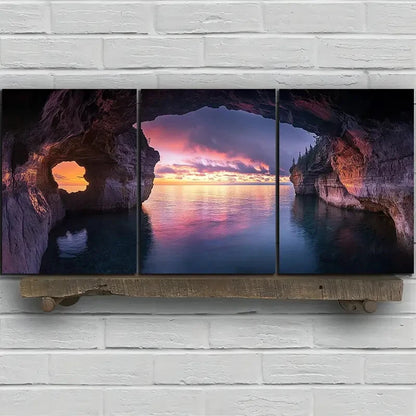 3pcs The Cliff at Sunset Night Sky Metal Print Ready to Hang Art