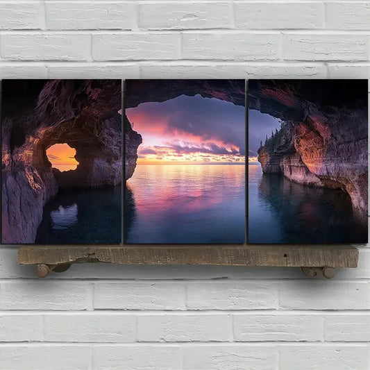 3pcs The Cliff at Sunset Night Sky Metal Print Ready to Hang Art