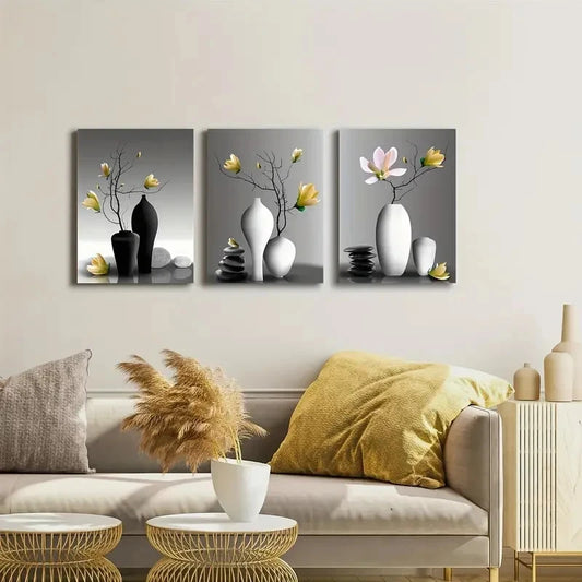 3pcs Black & White Elegant Orchid Metal Print Ready to Hang Art