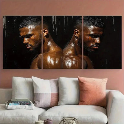 3pcs Black Men Body Muscular Bodies Illustration Metal Print Ready to Hang Art