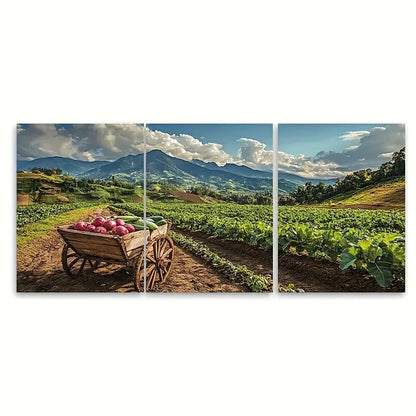 3pcs Ecuadorian Farm Scene Wooden Wheelbarrow Metal Print Ready to Hang Art