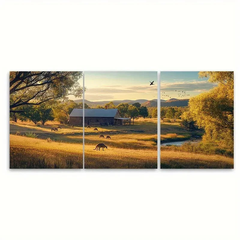3pcs Triptych of Pastoral Scenery Australia Wall Art Set Canvas Framed 50x70cm - High Quality Print 100% Australian Made Wall Canvas Ready to Hang