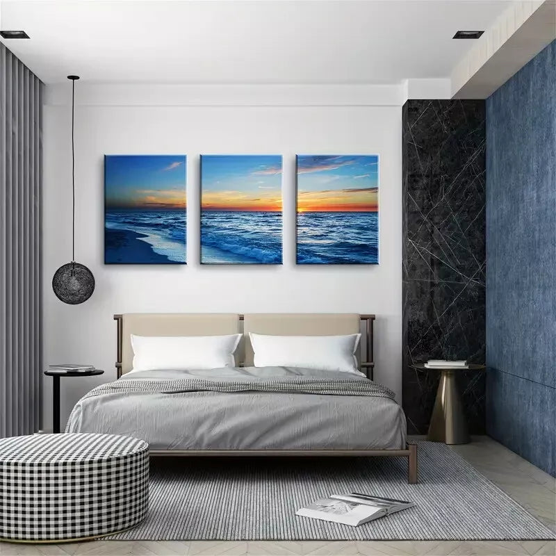 3pcs Beach Sunset Seascape Wall Art Set Canvas Framed 50x70cm -  High Quality Print 100% Australian Made Wall Canvas Ready to Hang - Bella Home Decor