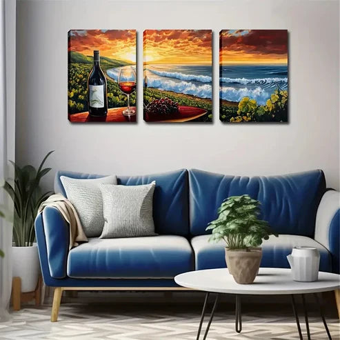 3pcs Serene Beach Sunset Triptych Rustic Wall Art Canvas Unframed - High Quality Print 100% Australian Made Wall Canvas