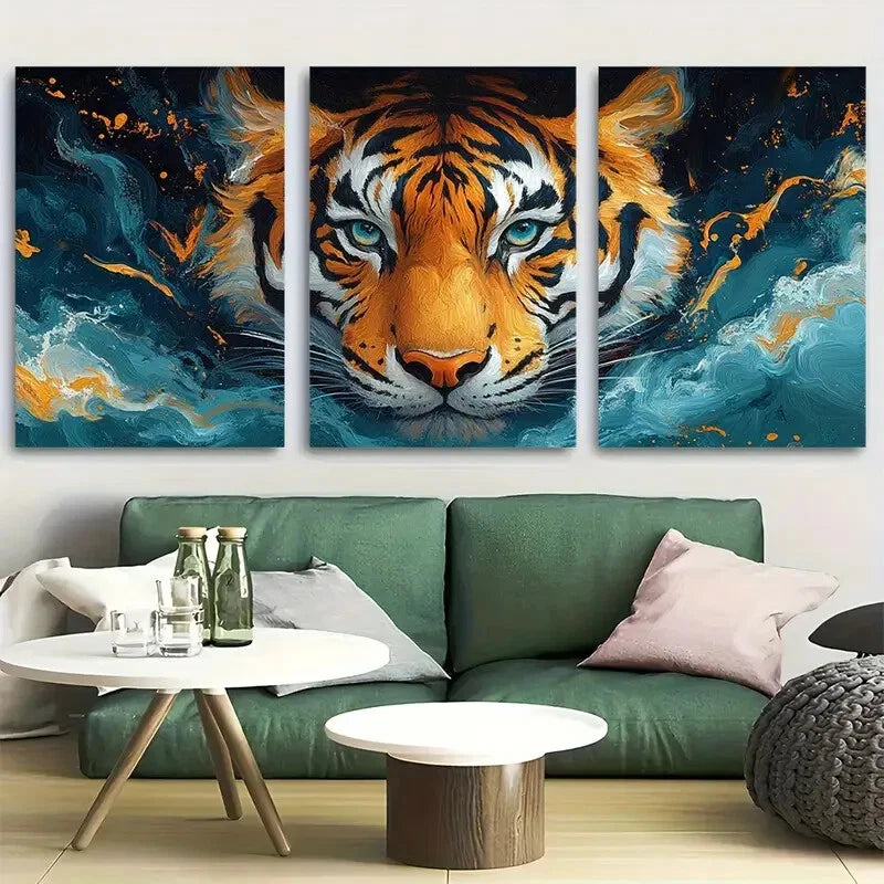 3pcs Trendy Tiger Animal Metal Print Ready to Hang Art