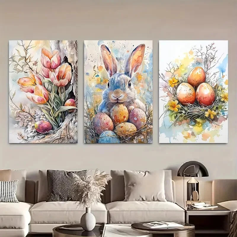 3pcs Featuring Easter-Themed Decorations Metal Print Ready to Hang Art