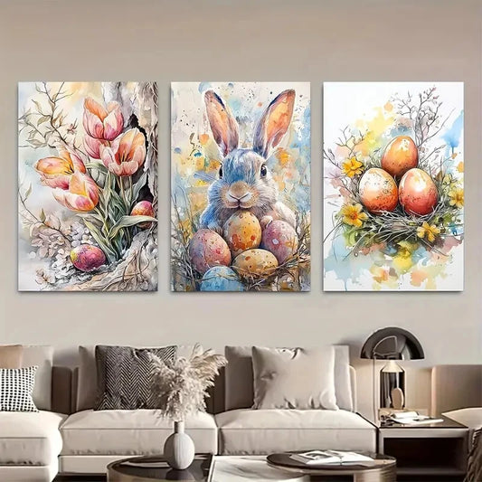 3pcs Featuring Easter-Themed Decorations Metal Print Ready to Hang Art