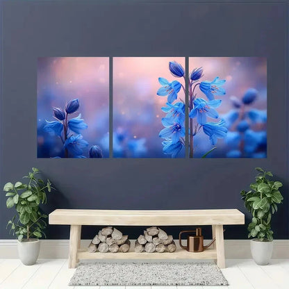 3pcs Featuring Vibrant Bluebells in Pink and Blue Metal Print Ready to Hang Art