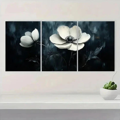 3pcs Elegant Black and White Floral S Wall Art Set Canvas Unframed - High Quality Print 100% Australian Made Wall Canvas - Bella Home Decor